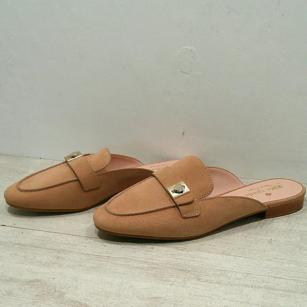 kate spade Baby Pink Nude with Gold Spade detail Catroux Slide Loafers Size 7 B